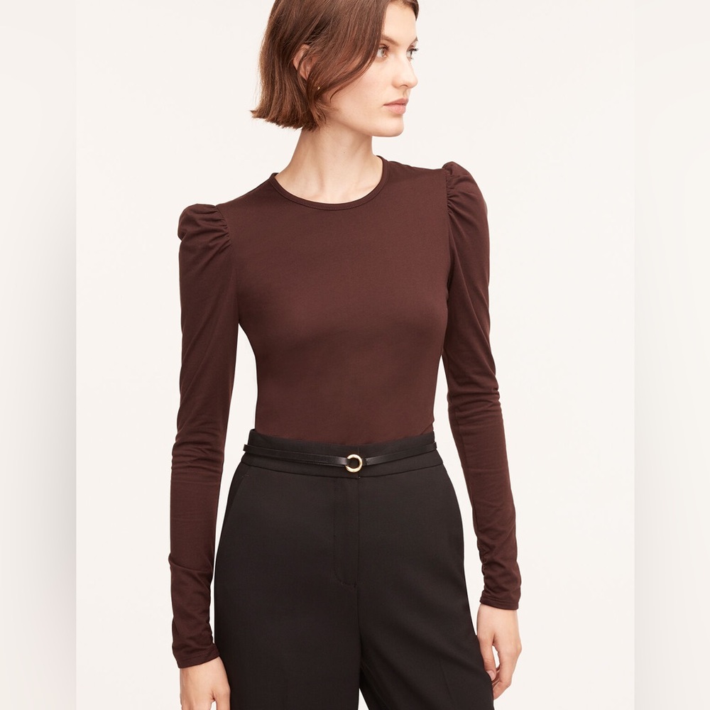 REBECCA TAYLOR Ruched Long Sleeve Top - Brown Size Large